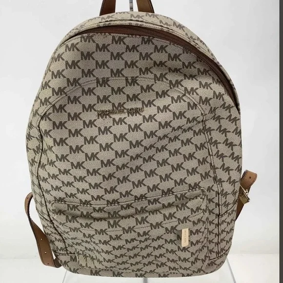 Michael Kors Signature Monogram Canvas Backpack – Tan Michael Kors Brown/Tan Signature Coated Canvas and Leather  main image 4